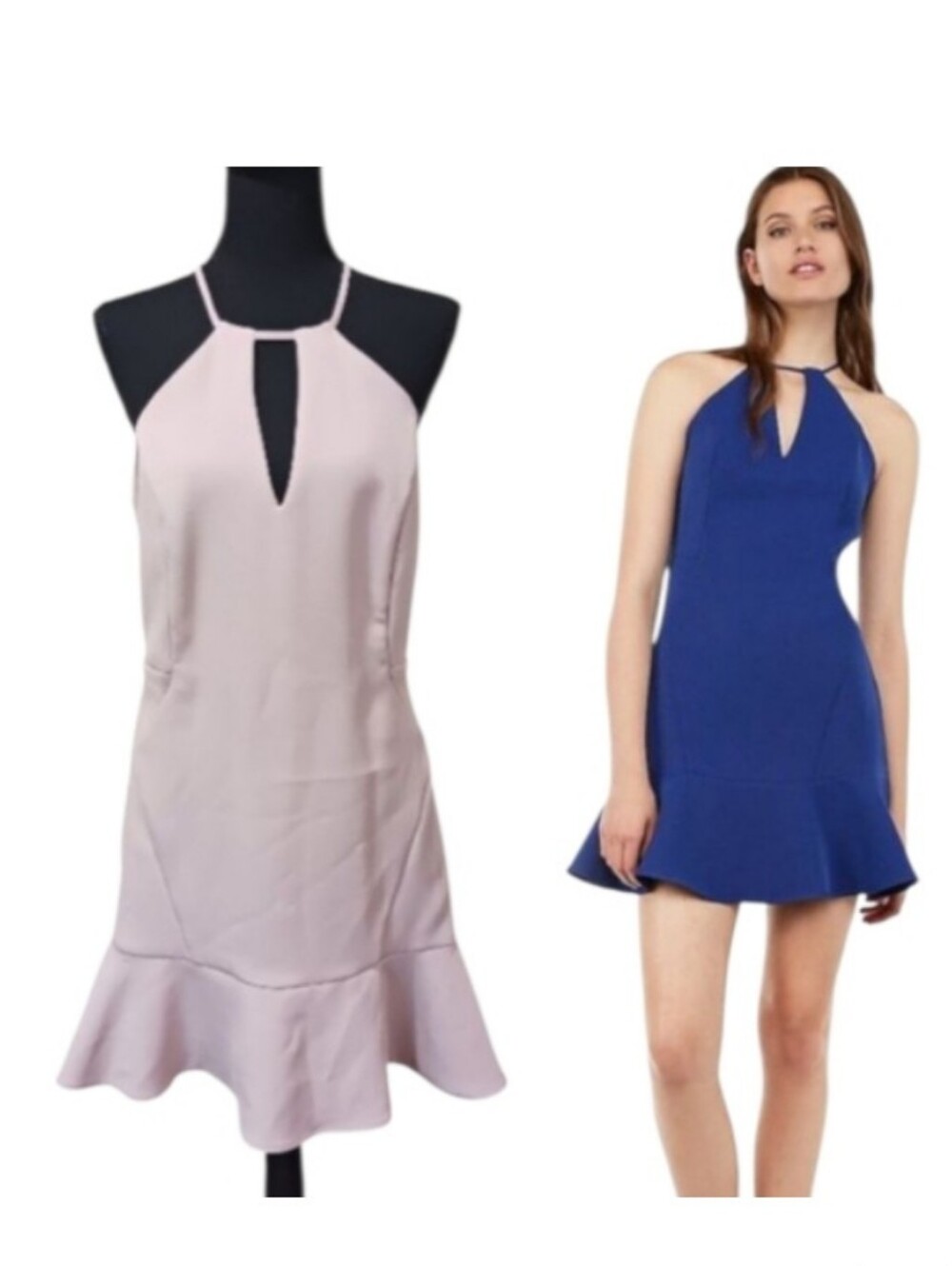 Express Halter Neck Fit & Flare Flounce Mini Dress Mauve